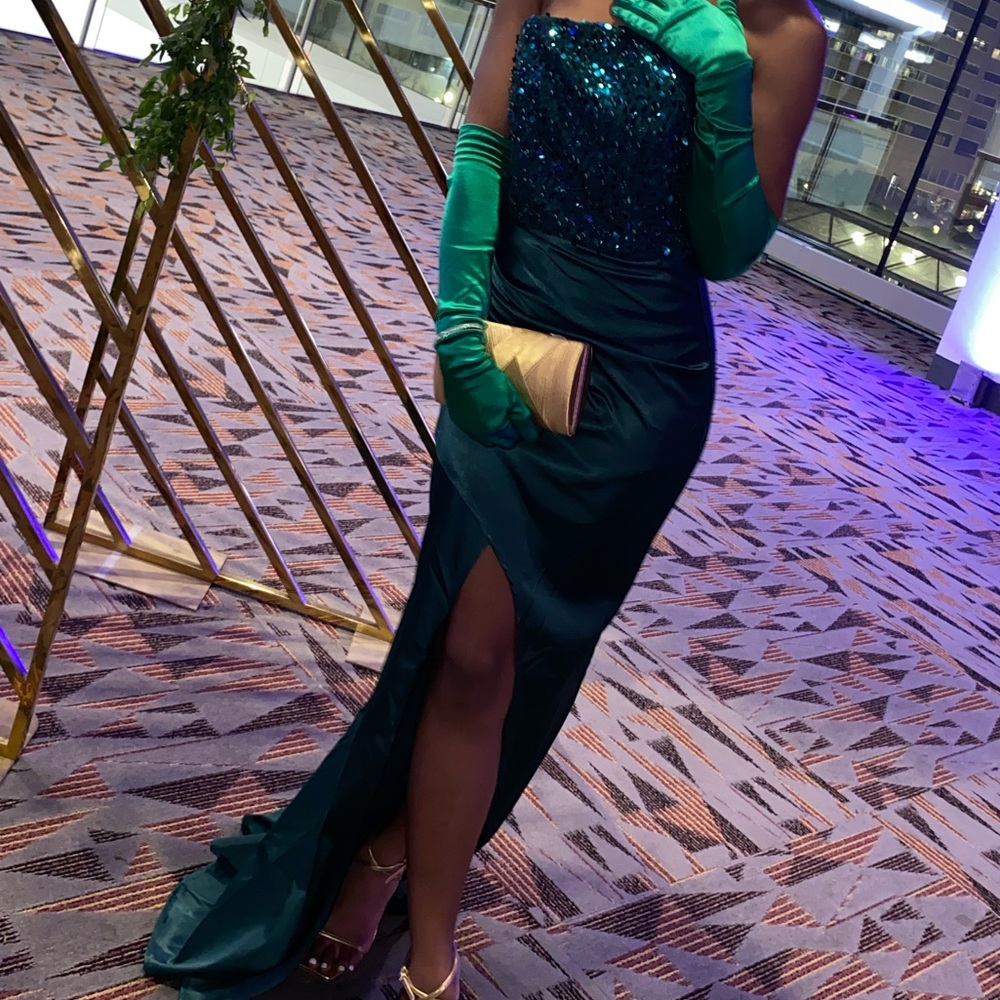 Satin Sequin Gown And Satin Gloves - image 2